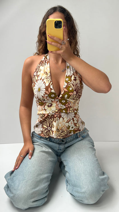 00s brown floral halter cami- size S/M