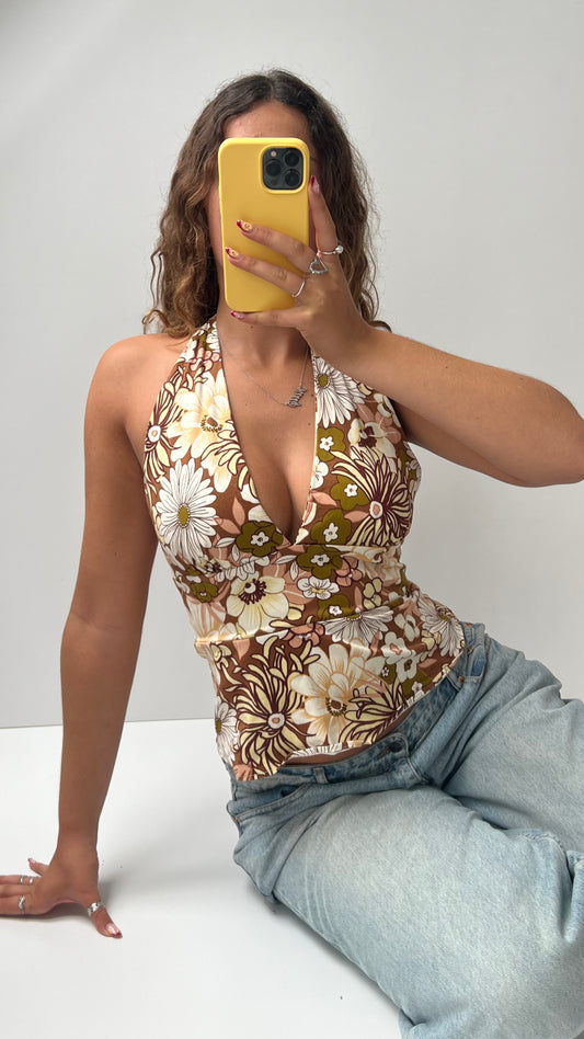 00s brown floral halter cami- size S/M