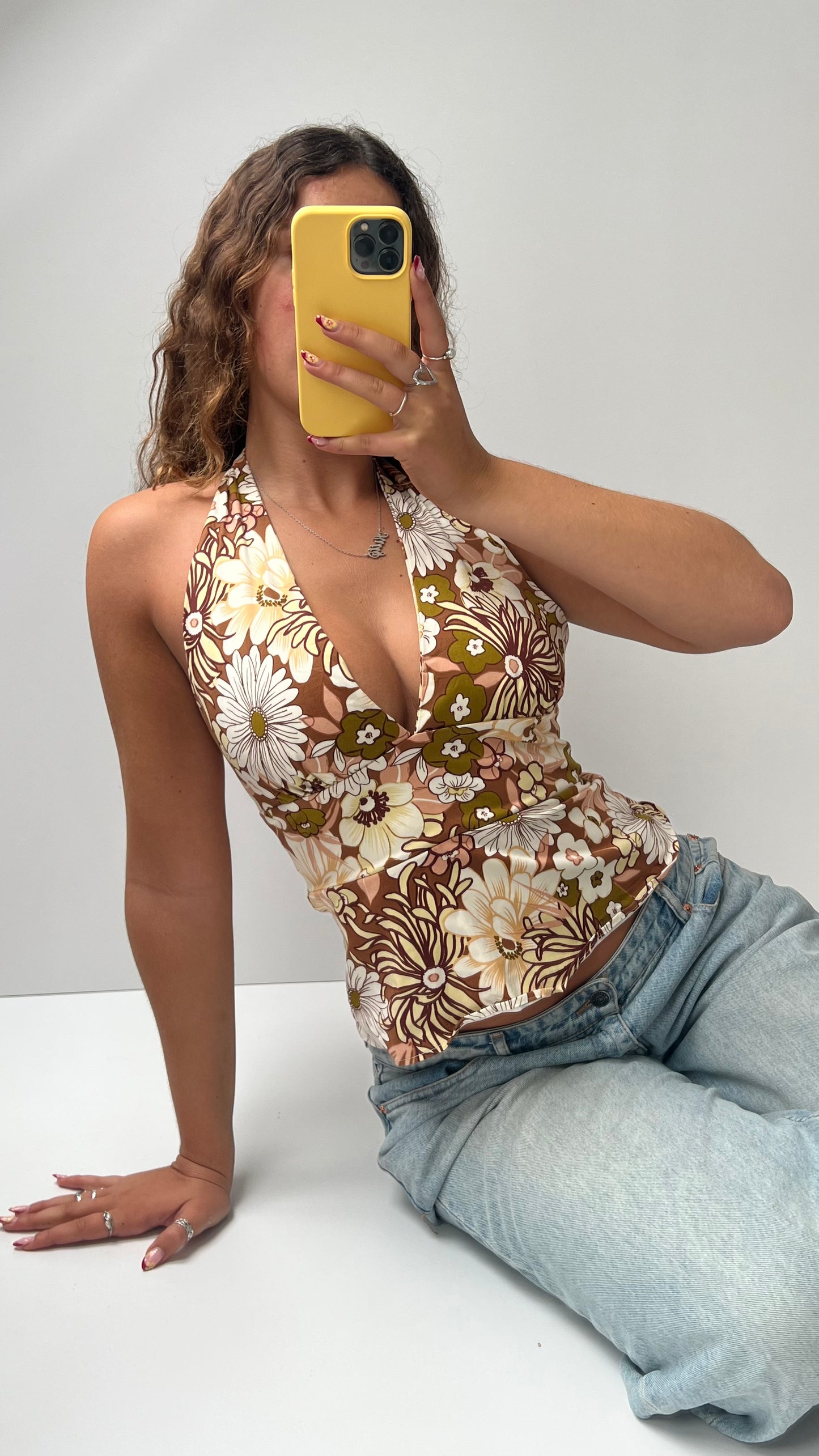 00s brown floral halter cami- size S/M