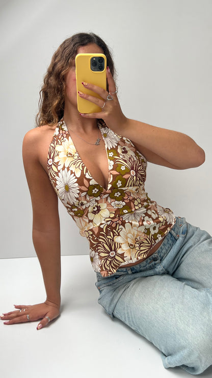 00s brown floral halter cami- size S/M