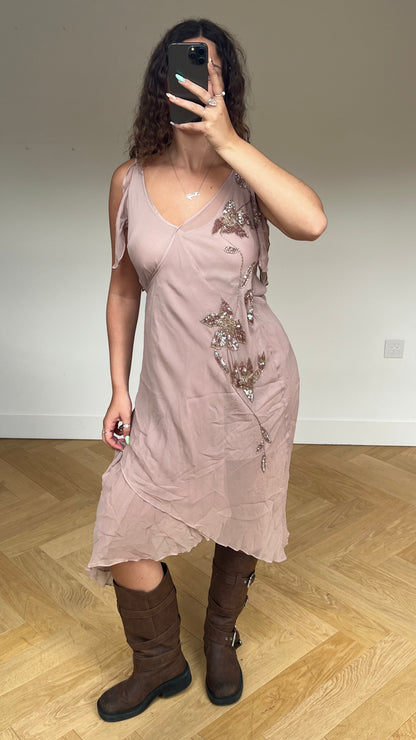 00s pink sequin beaded midi dress- size XL
