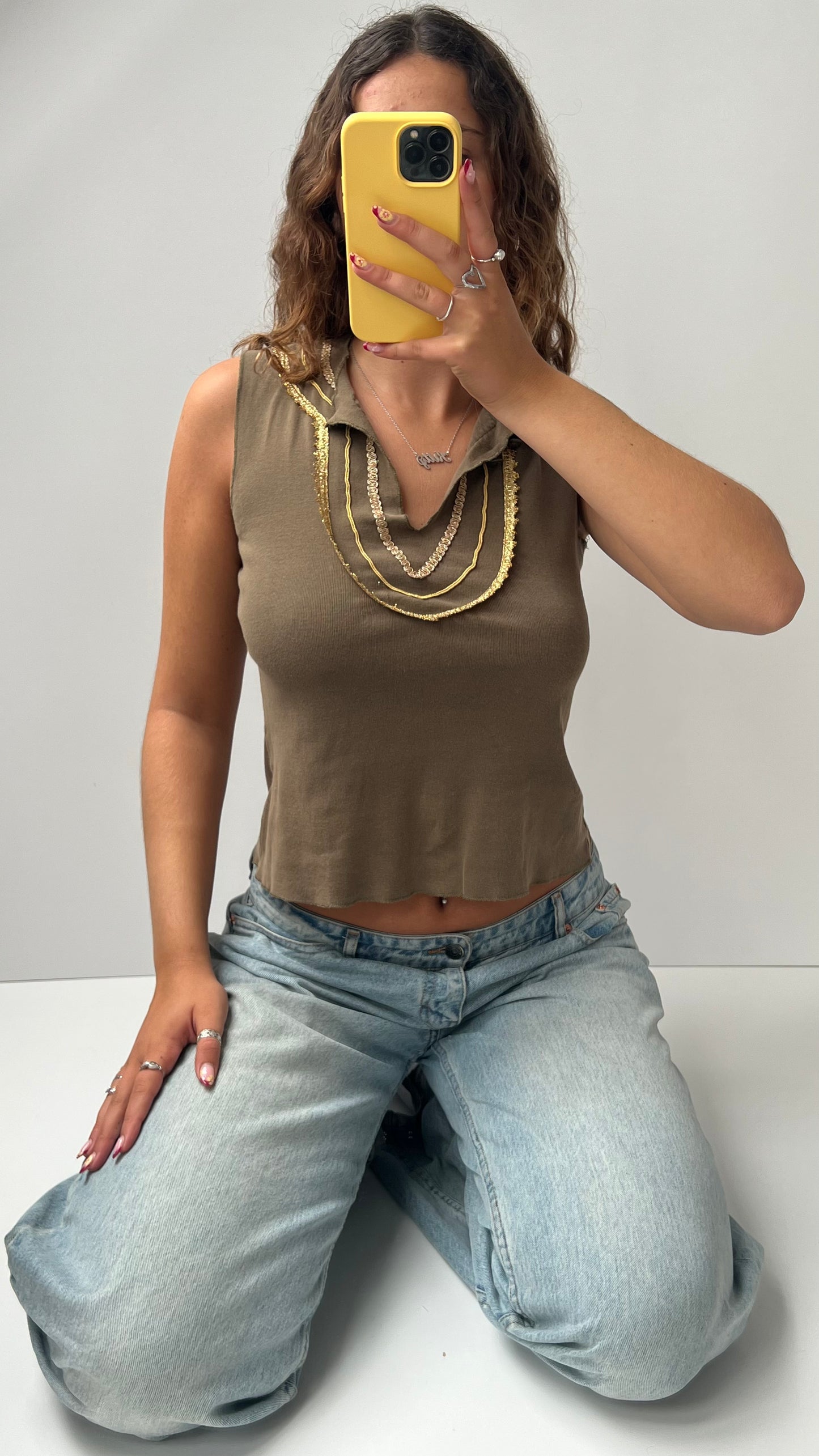 00s khaki gold tank top- size S