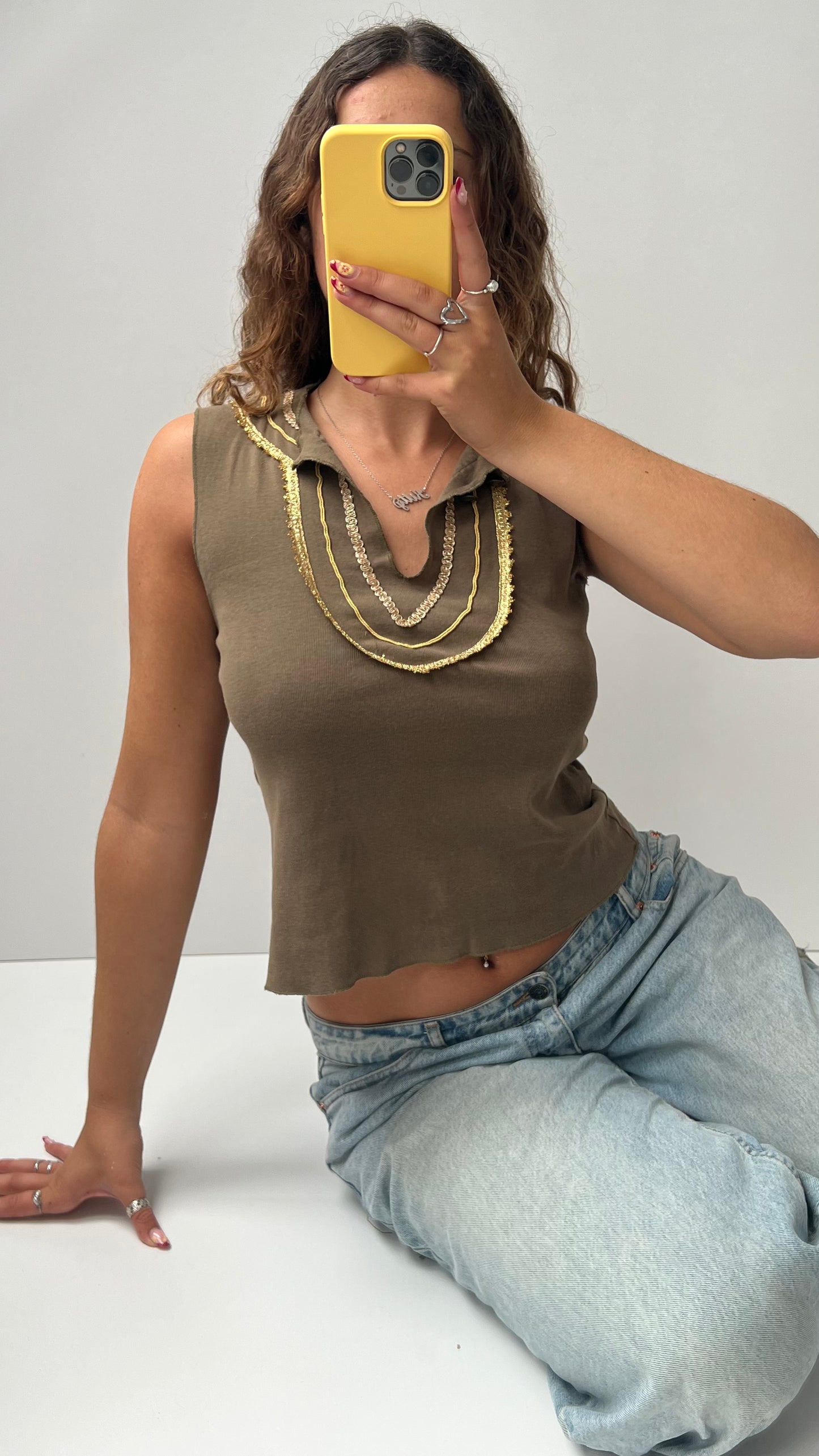 00s khaki gold tank top- size S
