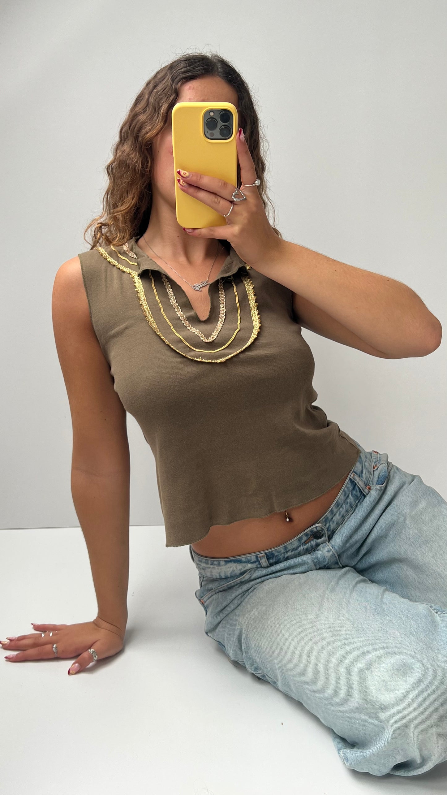 00s khaki gold tank top- size S