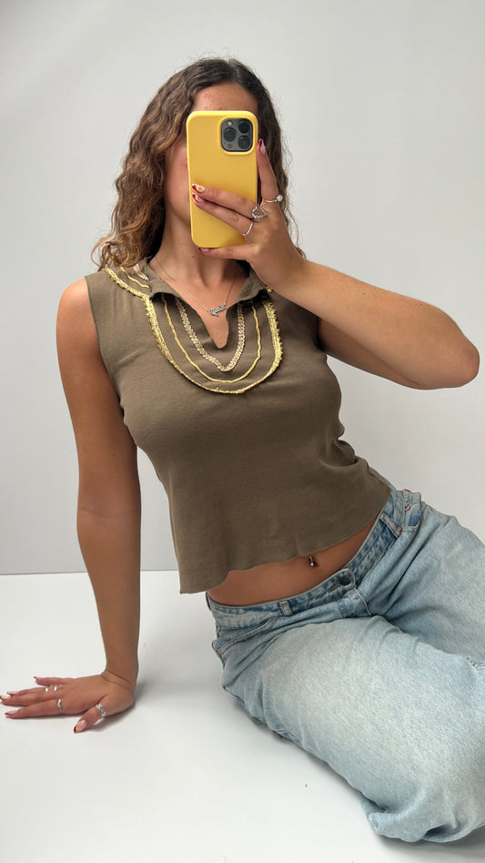 00s khaki gold tank top- size S