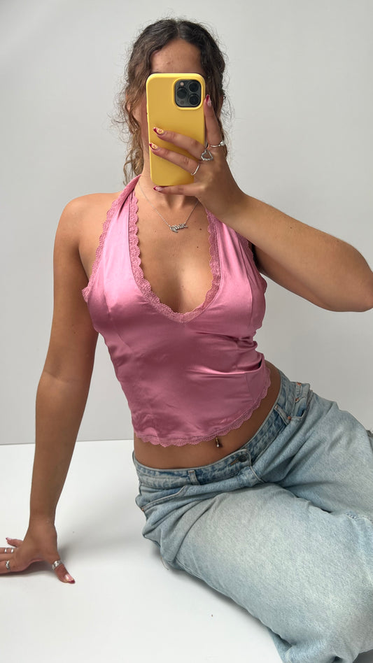 00s pink satin halter cami- size M