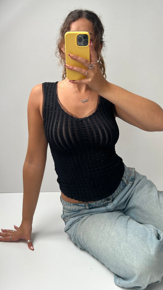 00s black glitter mesh tank top- size S