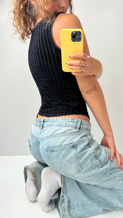 00s black glitter mesh tank top- size S