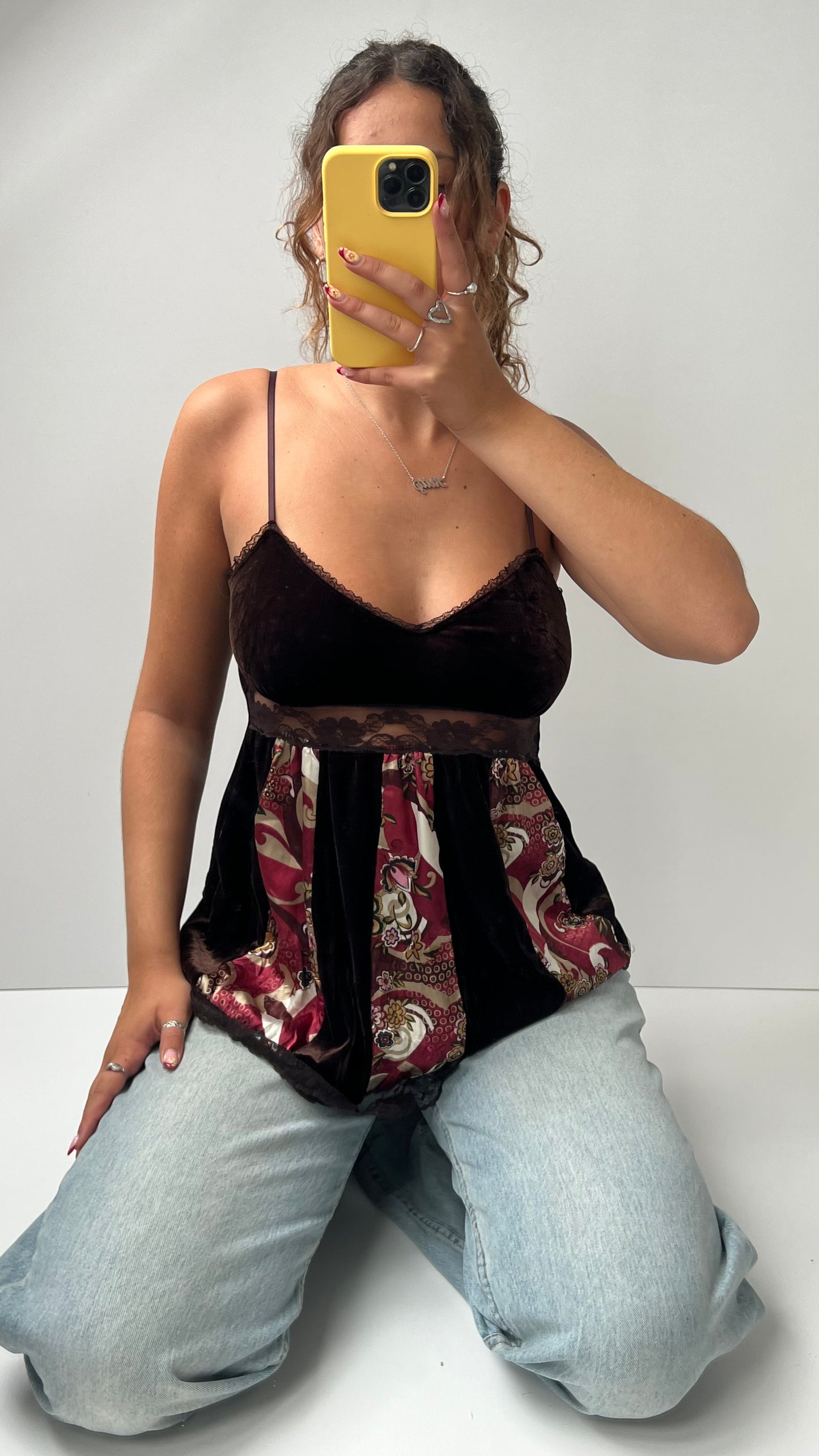 00s brown velvet patchwork cami- size M