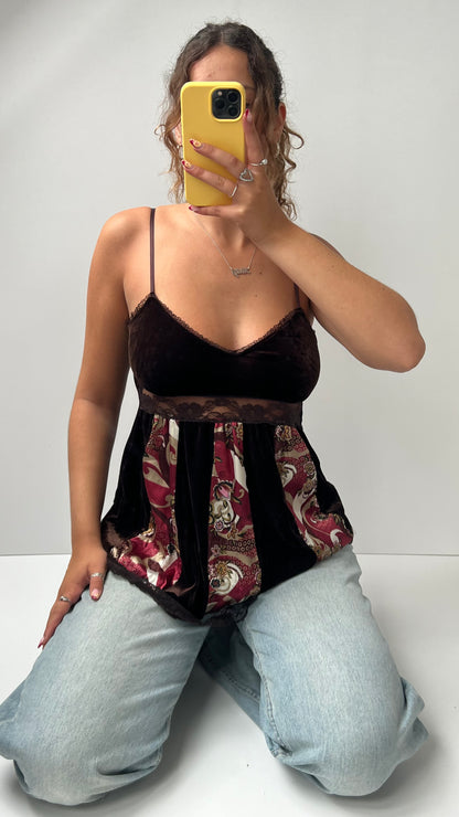 00s brown velvet patchwork cami- size M