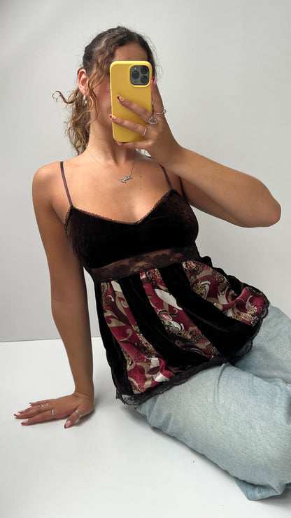 00s brown velvet patchwork cami- size M