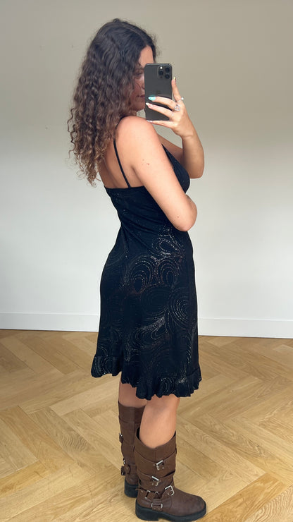 00s black glitter midi dress- size L