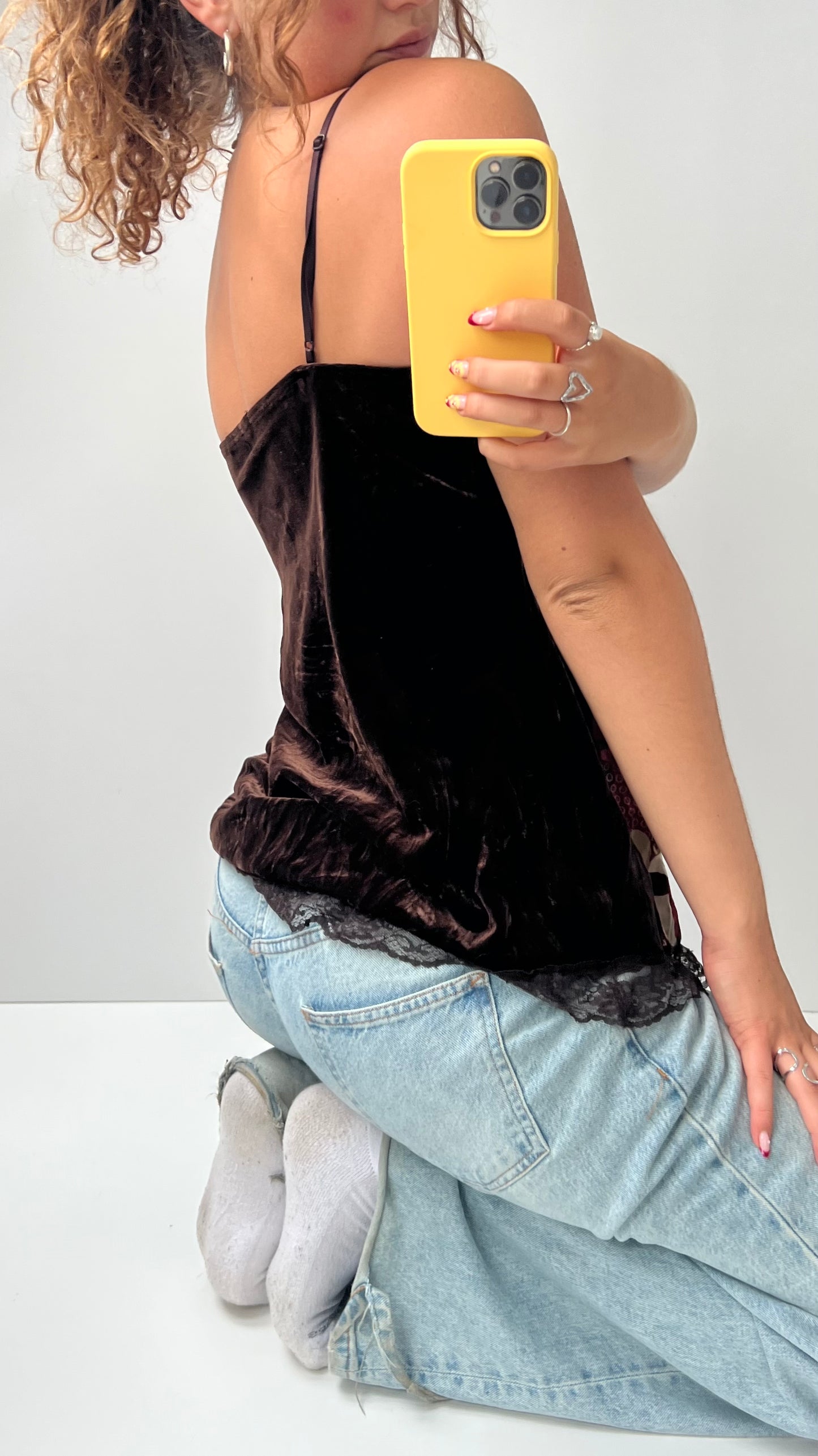 00s brown velvet patchwork cami- size M