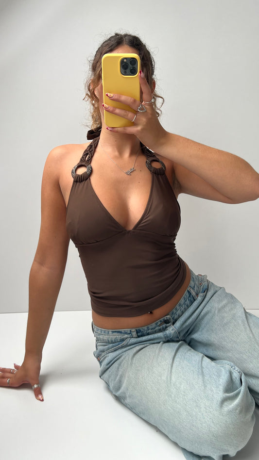 00s brown halter cami- size L