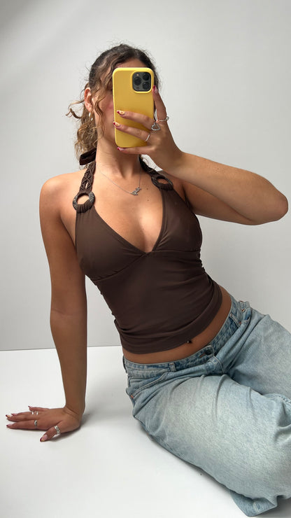 00s brown halter cami- size L