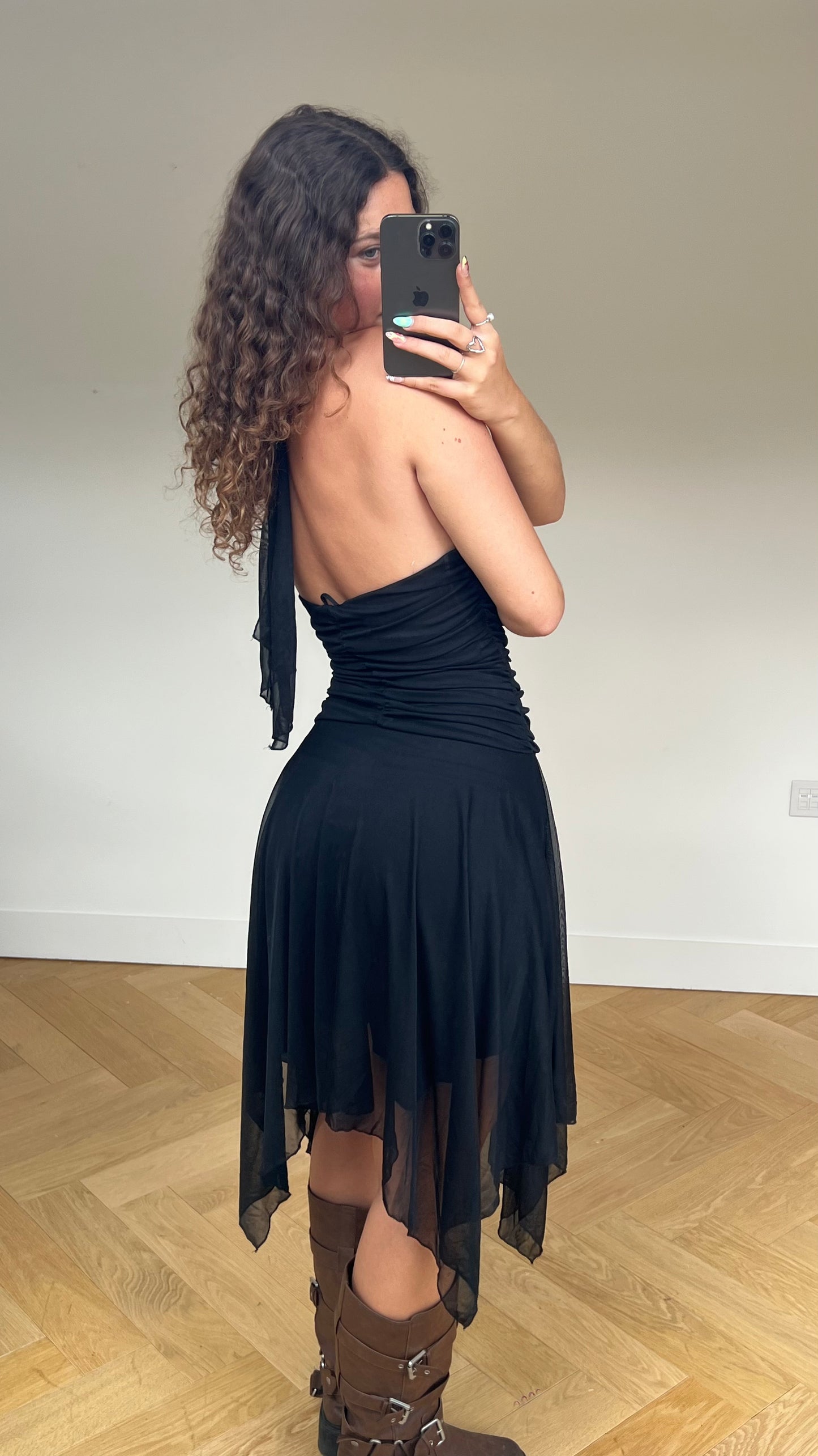 00s black mesh midi dress- size M