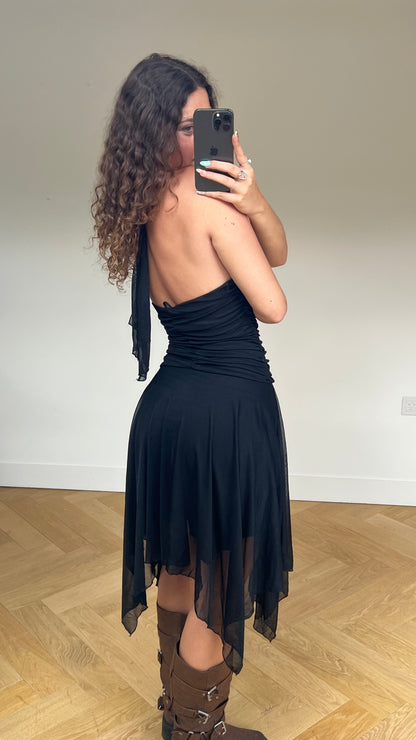 00s black mesh midi dress- size M