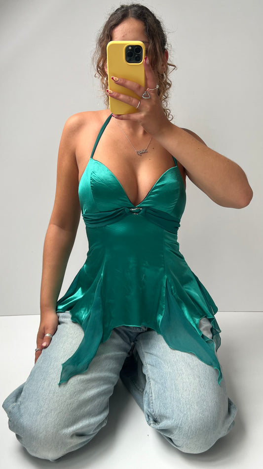 00s green satin babydoll cami- size S