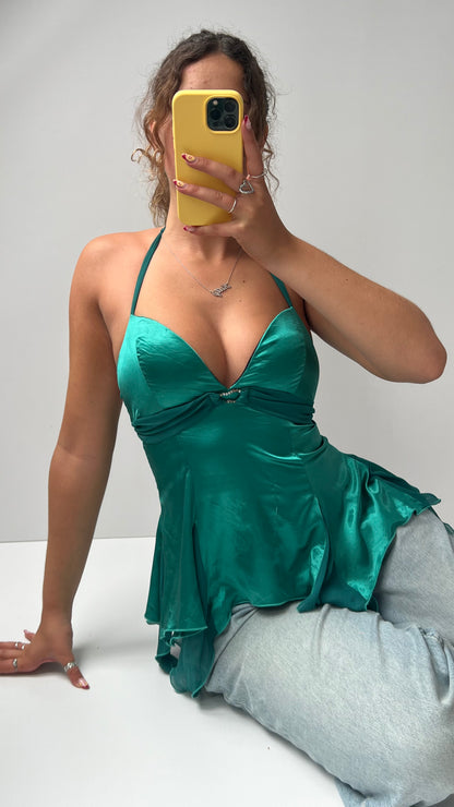 00s green satin babydoll cami- size S