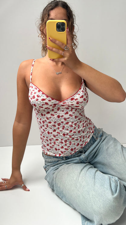00s white red floral cami- size M