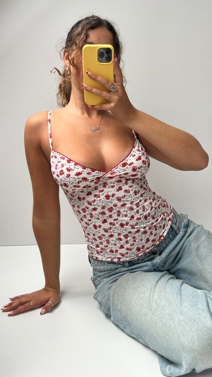 00s white red floral cami- size M