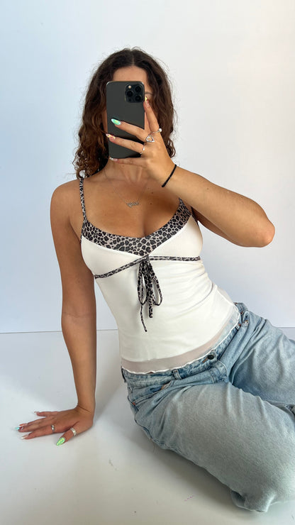 00s white mesh leopard cami- size XS