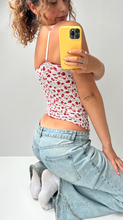 00s white red floral cami- size M