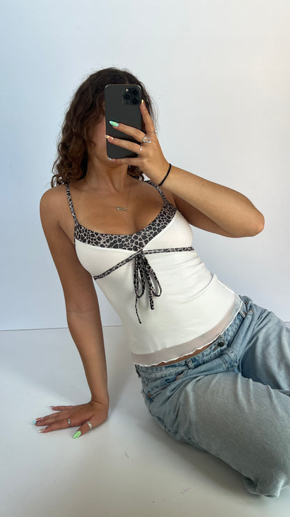 00s white mesh leopard cami- size XS