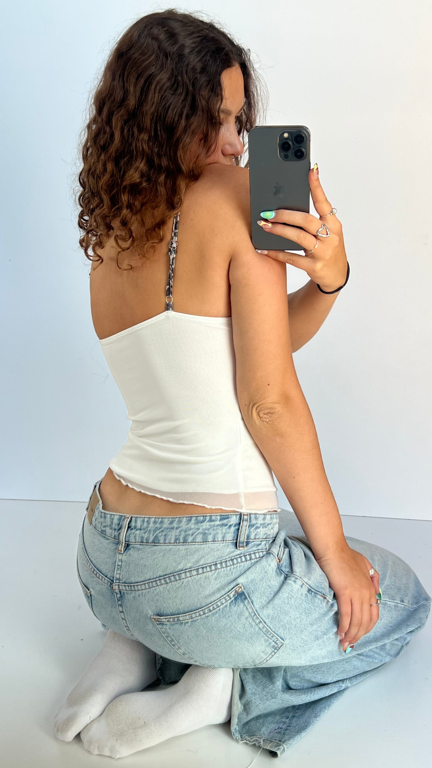 00s white mesh leopard cami- size XS