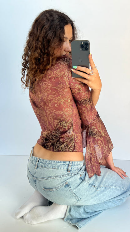 00s pink paisley mesh top- size S