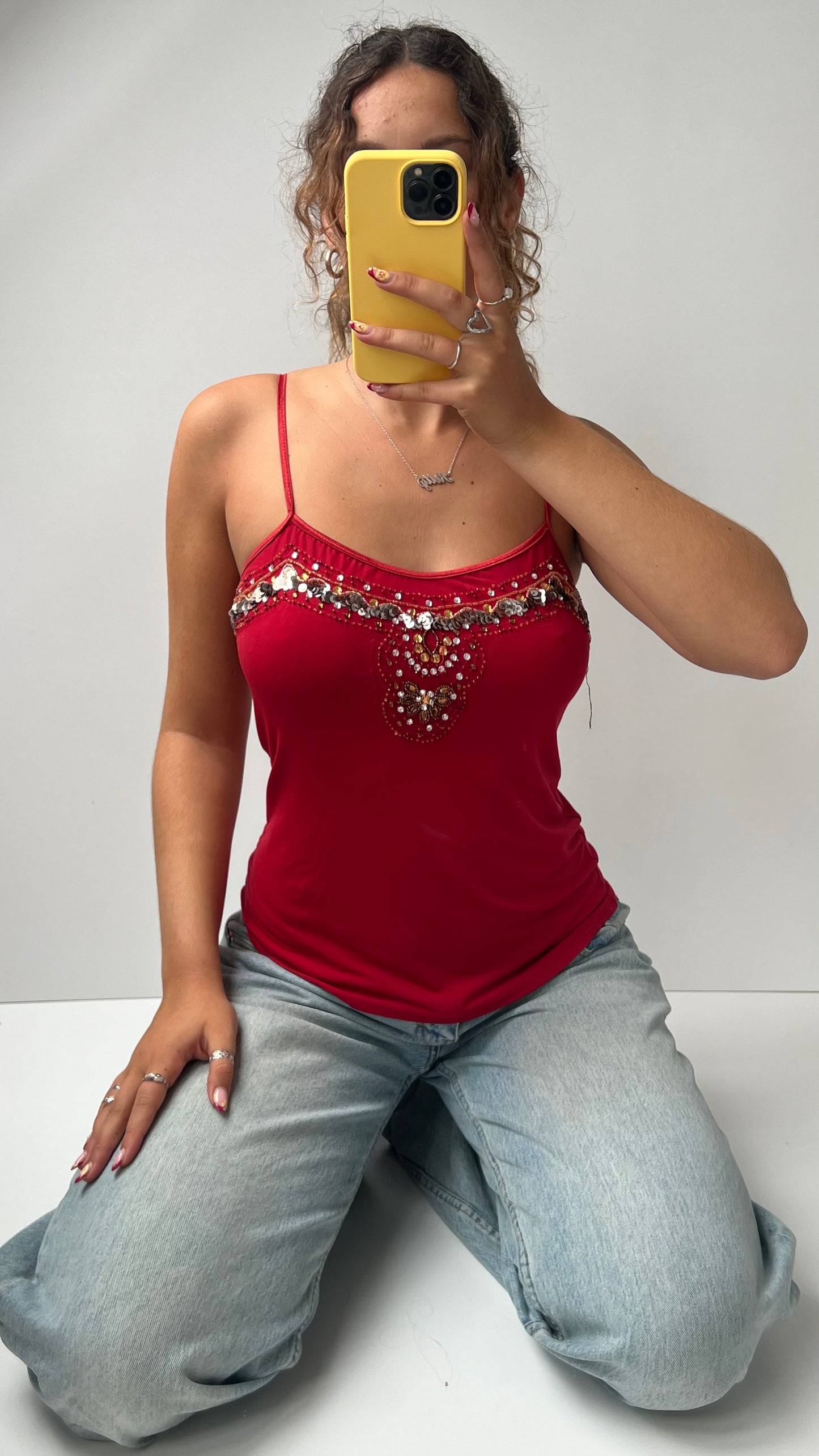 00s red beaded cami- size M