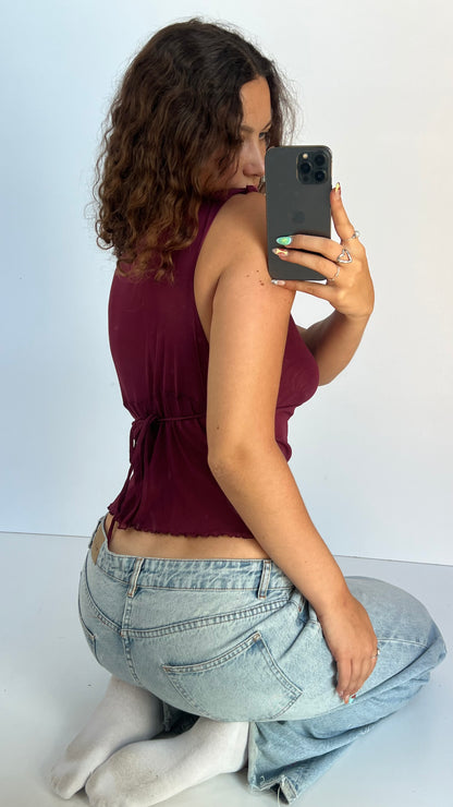 00s burgundy mesh top- size S