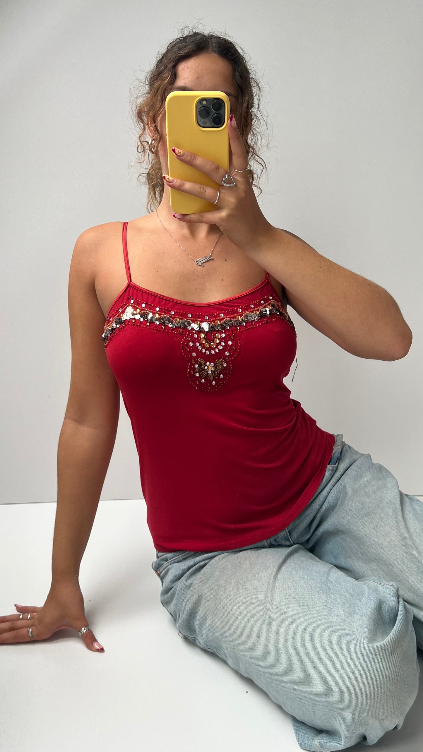 00s red beaded cami- size M