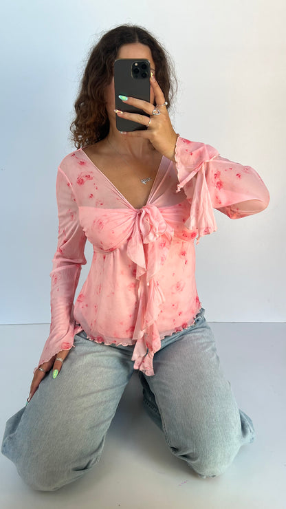 00s pink floral mesh top- size XXL