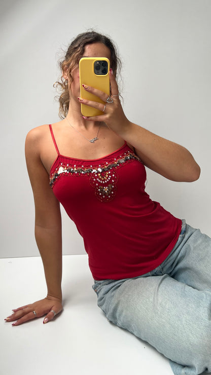 00s red beaded cami- size M