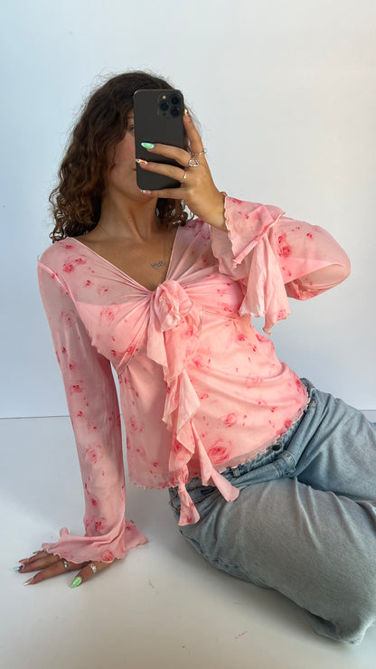 00s pink floral mesh top- size XXL