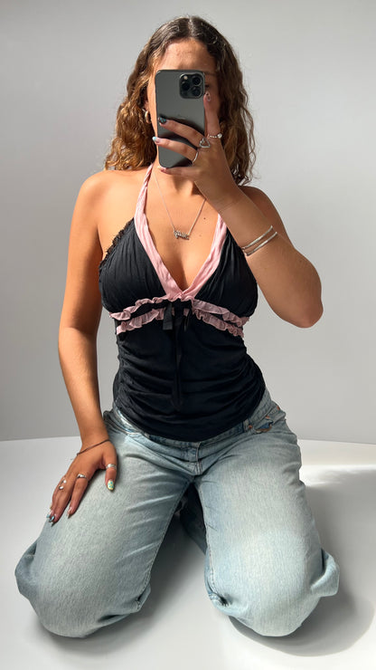 00s black pink halter cami- size S
