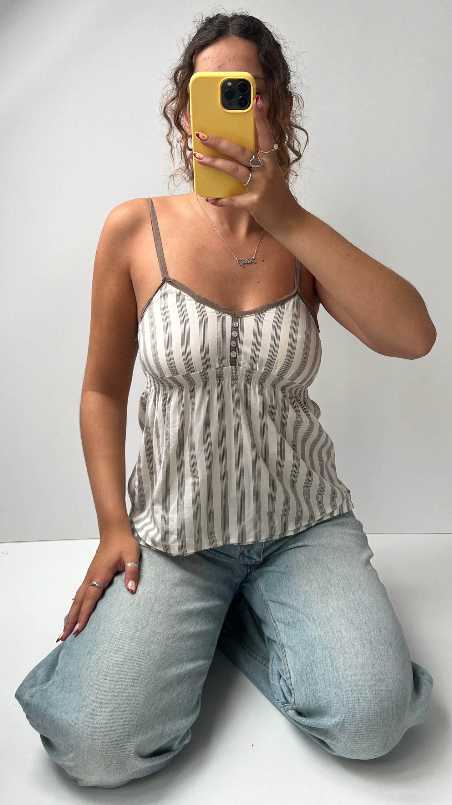 00s cream brown babydoll cami- size S