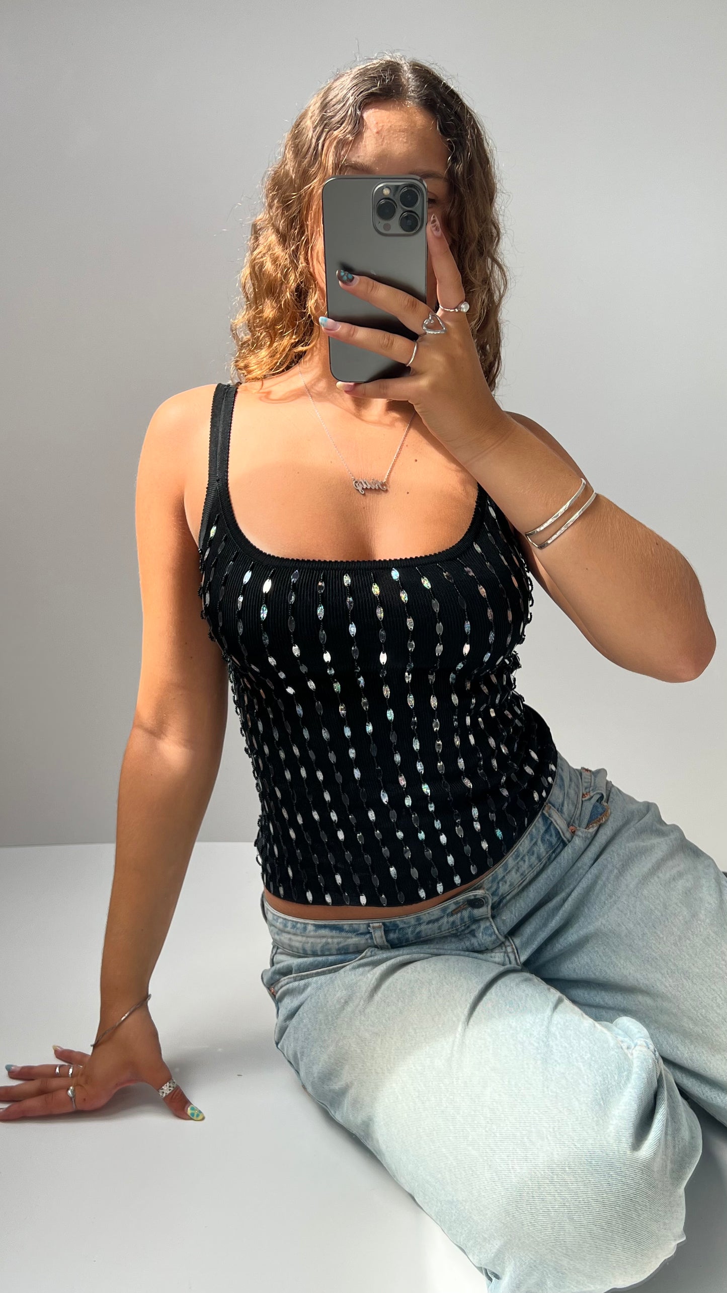 00s black sequin cami- size S