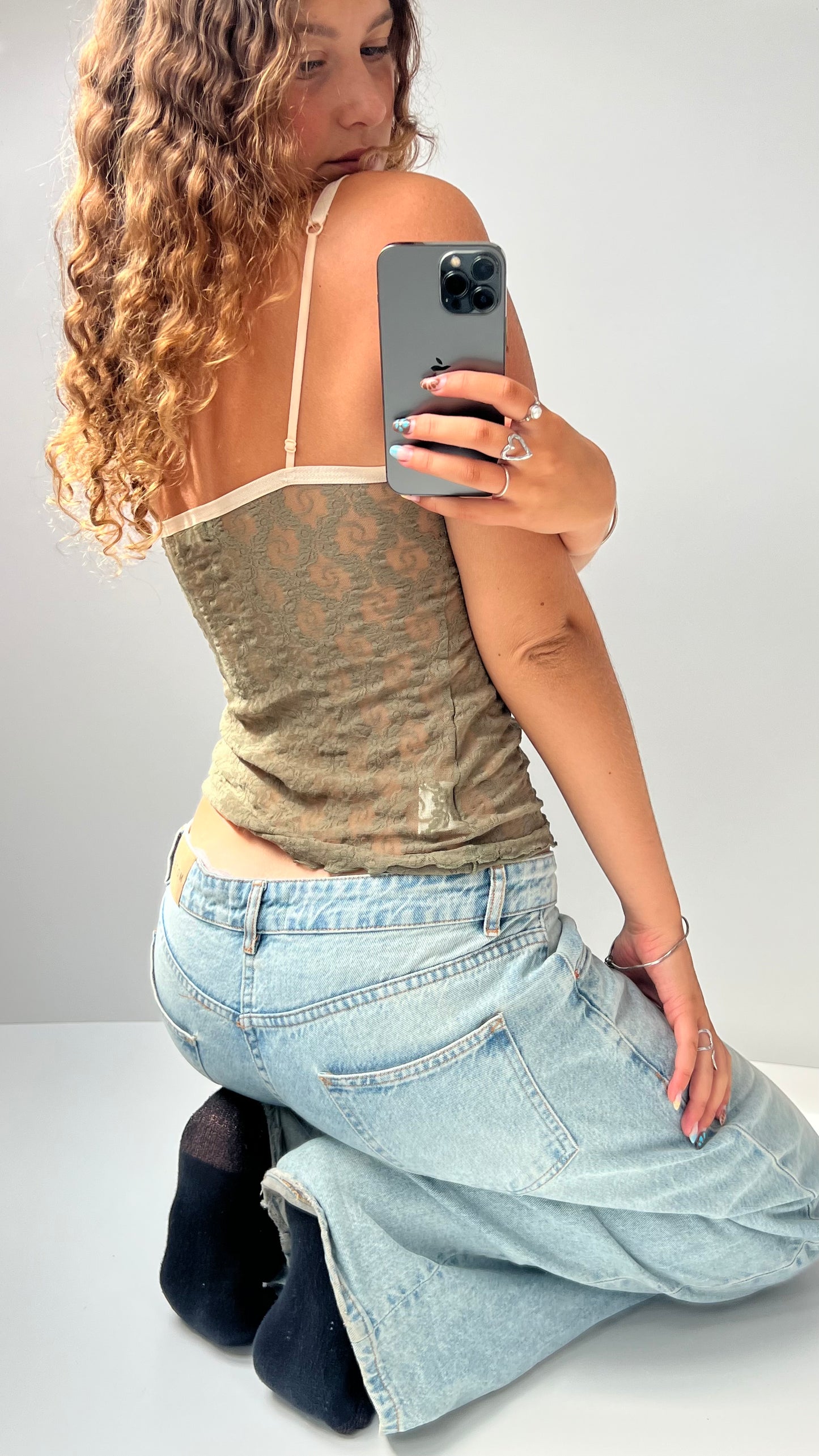 00s khaki lace cami- size S