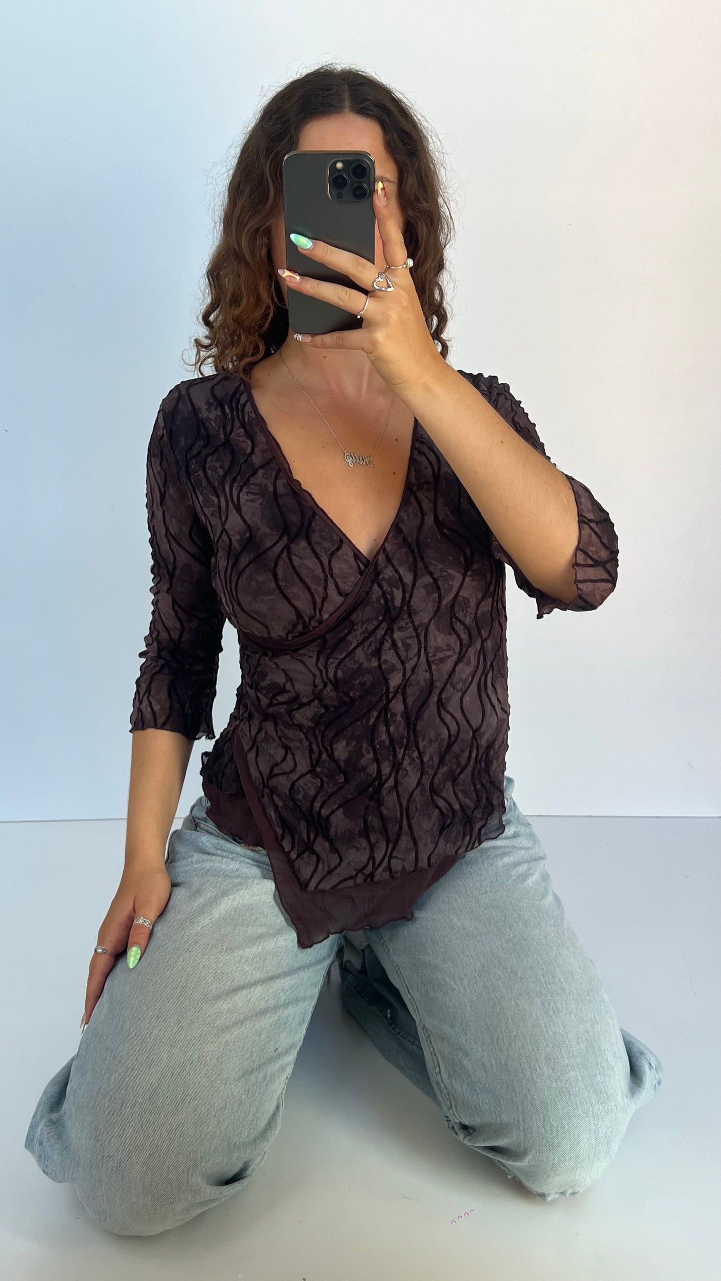 00s mauve mesh long sleeve top- size L