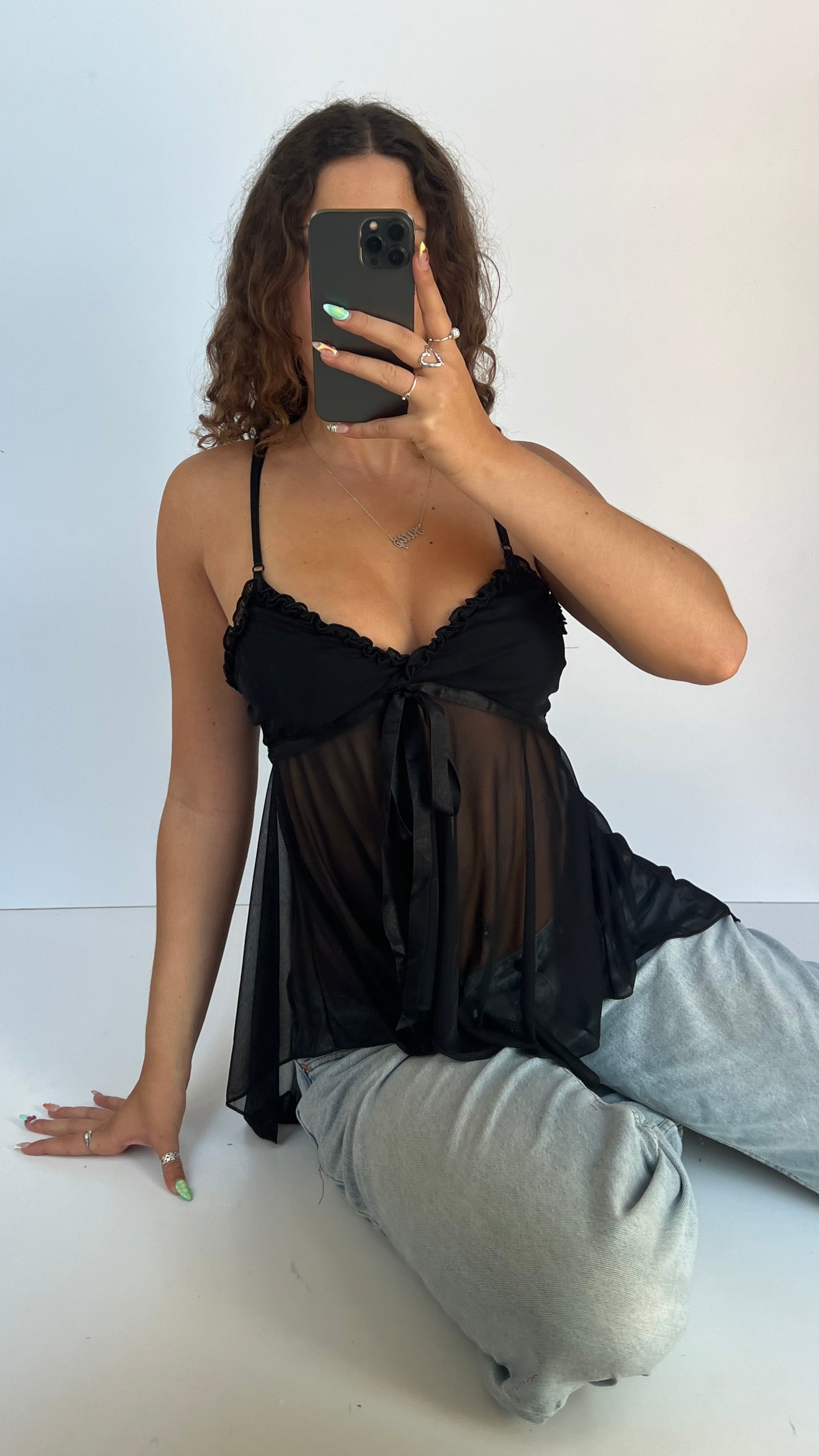 00s black mesh babydoll cami- size S