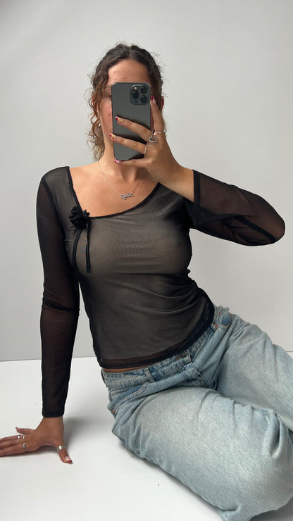 00s black mesh long sleeve top- size s/m