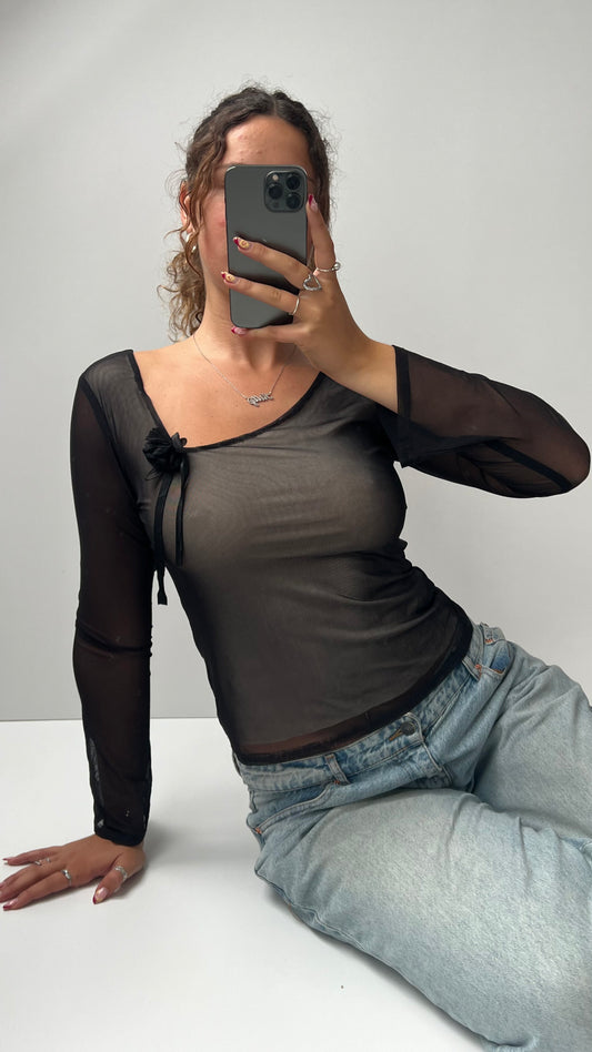 00s black mesh long sleeve top- size s/m