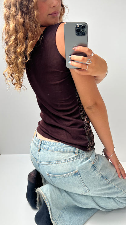 00s brown beaded sequin cami- size L
