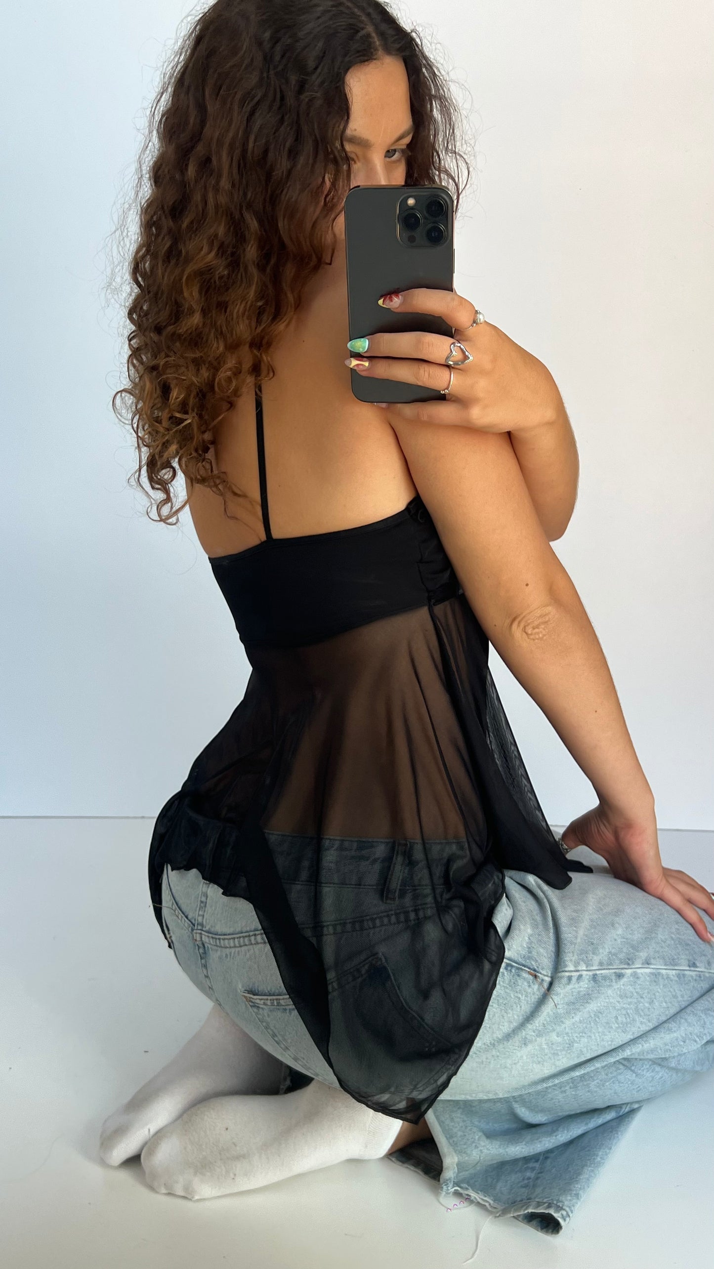 00s black mesh babydoll cami- size S