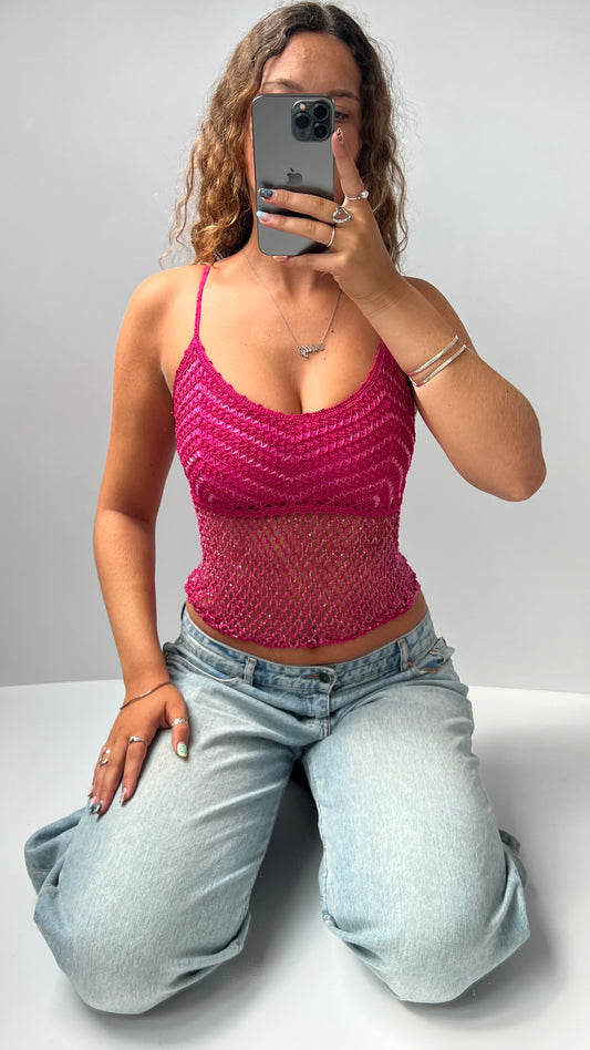 00s pink sequin crochet cami- size XS