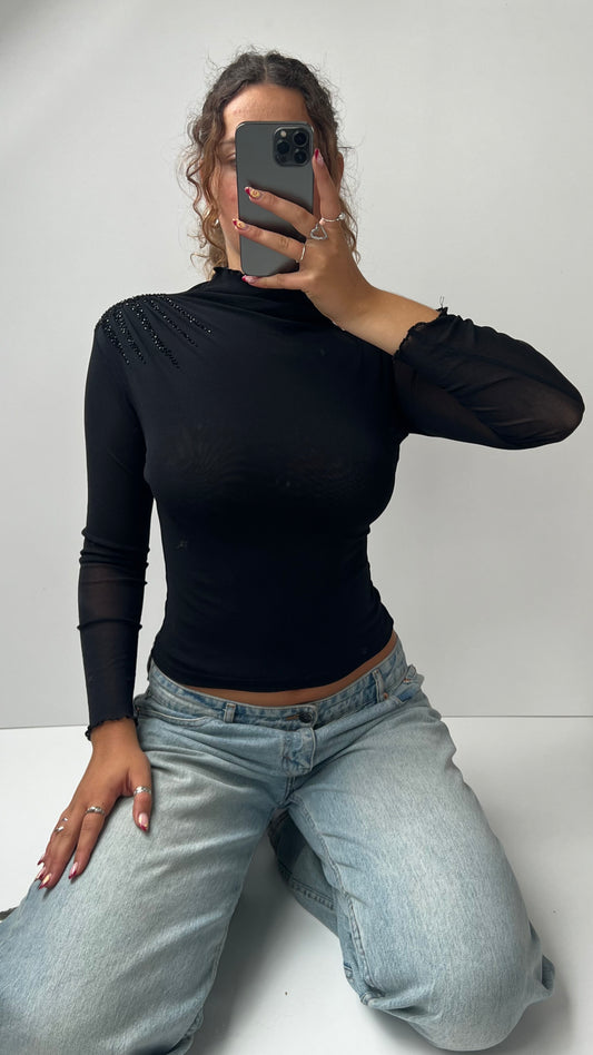 00s black mesh sequin top- size S