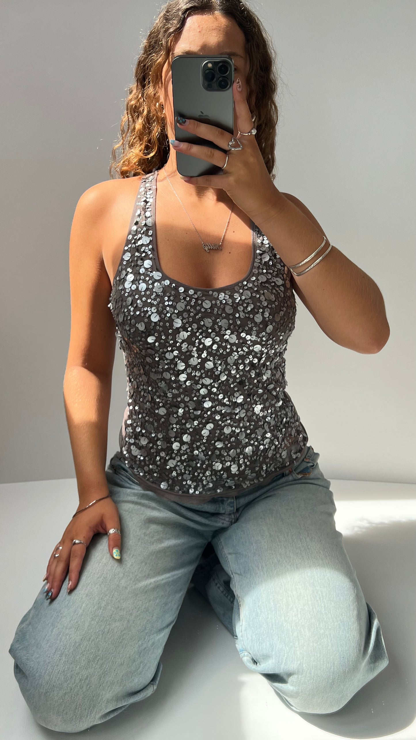 00s grey sequin cami- size M