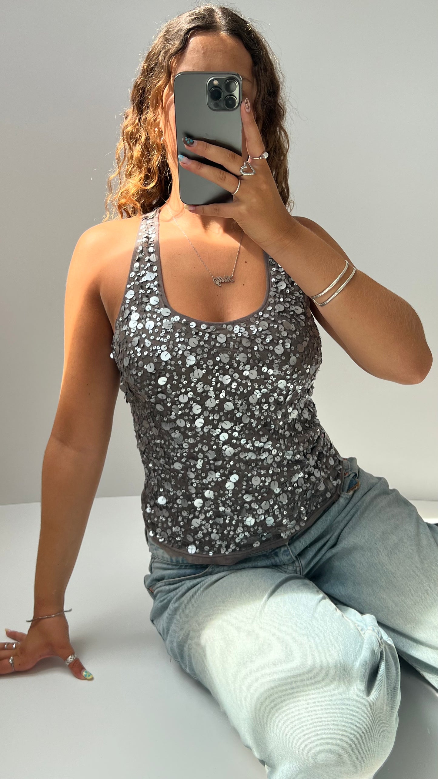 00s grey sequin cami- size M